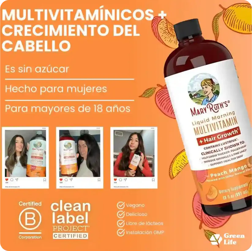 🌟 Mary Ruth’s Multivitamínico Líquido: Cabello Largo y Uñas Fuertes 🌟